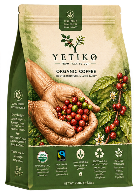 Yetiko Mint Tea box with a tea sachet and fresh mint leaves