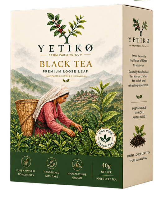 Yetiko Mint Tea box with a tea sachet and fresh mint leaves