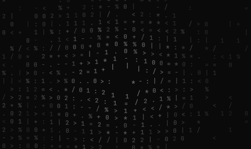Field of scattered monospace characters glowing faintly on a dark background