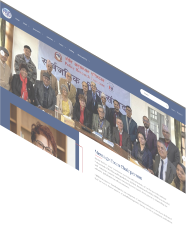 Angled screenshot of an organisation website with a group photo and a message from the chairperson